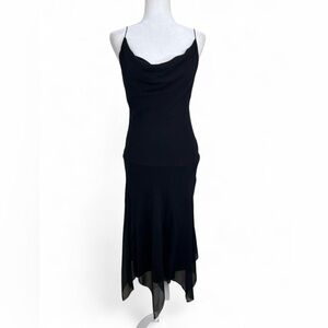 Y2K style 100% silk black slip dress with draped neckline
